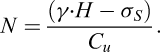 $N = {{(\gamma \cdot H - {\sigma _s})} \over {{C_u}}}.$
